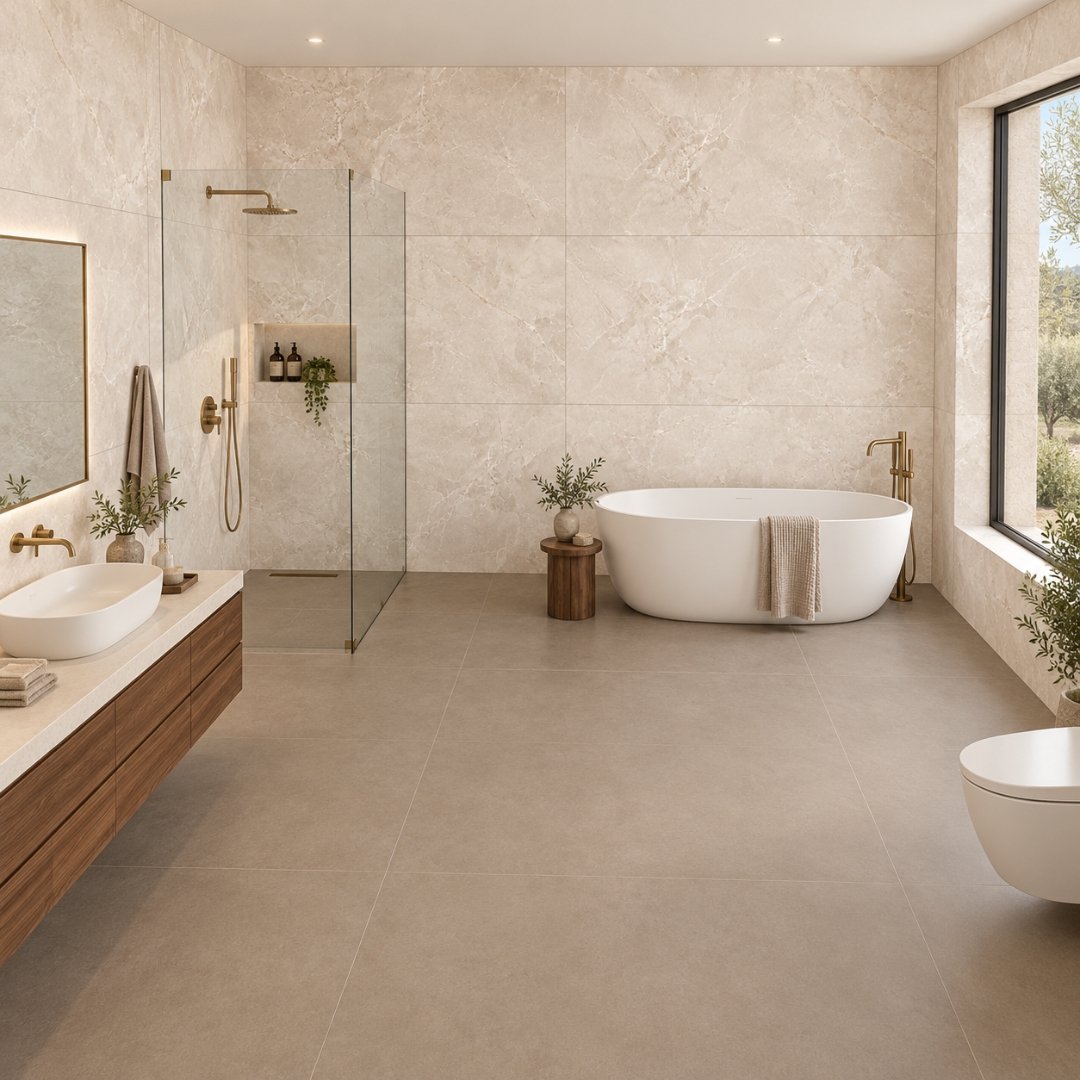 RSC - LUCA CREMA, marble-look wall tile for bathroom